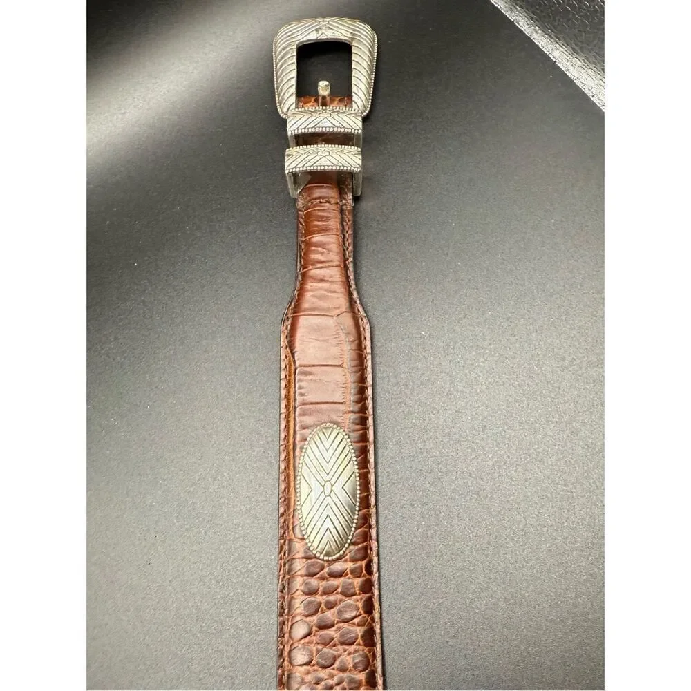 Brown Leather Concho Men’s Belt W/Silver Buckle  Roundtree & Yorke 32